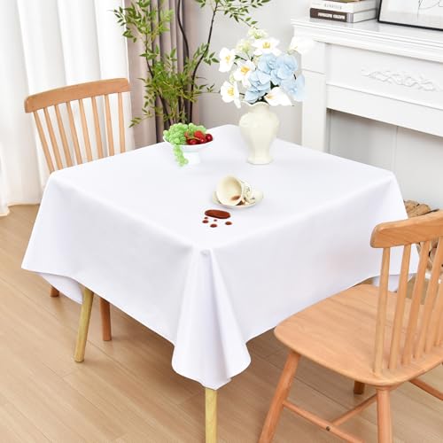 Wolkemer Square Tablecloth 54 x 54 Inches Faux Linen Water Resistant - Farmhouse Polyester Tablecloths, Washable Wipeable Table Cover for Home, Kitchen, Dining, Wedding, Party (White)