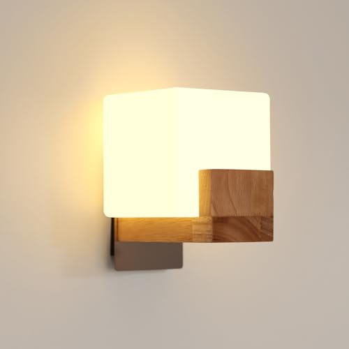 Osairous Indoor Wooden Wall Lamp, 3000K/4500K/6500K Wall Light, Creative Wall Light Wood Suitable for Bedroom, Hallway, Staircase 6.7 * 6.7 * 4.7 in, (Include G9 Bulb)