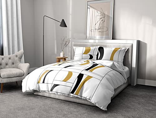 Home Linge Passion - 3 Piece Duvet Cover 100% Cotton 57 Thread Count Double Bed 220 x 240 cm Atoll Black Mustard