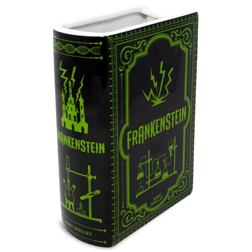 Steel Mill & Co Original Large Book-Shaped Decorative Vase, Ceramic Vases for Halloween Home Decor, Gothic Bookshelf Decor, Unique Vase for Book Lovers (Frankenstein)