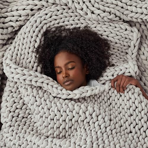 "Bearaby Weighted Blanket 15 lbs (40""x72"") ??? Moonstone Grey Blanket Recycled Polyester ??? Eco-Friendly, Heavy Throw for Adults ??? Soft, Breathable, Sustainable Comfort"