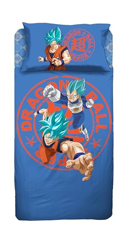 hermet Dragon Ball Single Bed Sheet Set, 100% Cotton, Single Bed Set, Top Sheet + Fitted Sheet + Pillowcase, Bedding for the Bedroom, Official Product