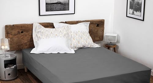 100% Cotton Fitted Sheet – 57 Thread Count – Size 90 x 190 cm – Dark Grey – 30 cm Deep Weave – Soft, Breathable, Washable