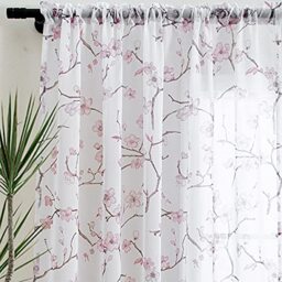 Linentalks Pink Cherry Blossom Sheer Curtains 240cm Long for Living Room Bedroom 2 Panels