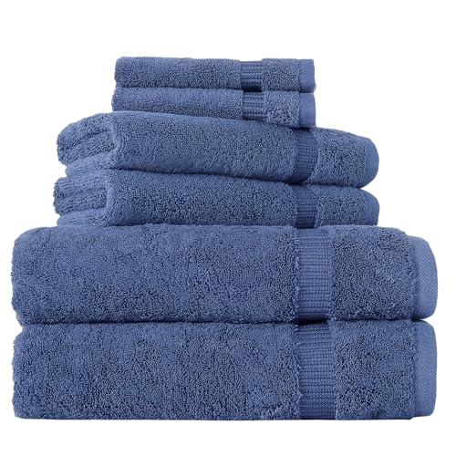 BERIBO Turkish Towel Set 100% Cotton (Comfort) 6 Pieces, 620gsm (Navy)
