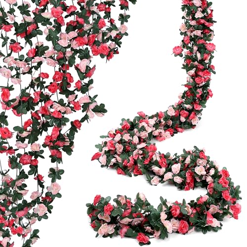AWARDSEN 5PC Flower Garland 8.5ft/Piece Pink Flower Garlands Rose Vine Artificial Flowers Garland with Wedding Decoration