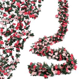 AWARDSEN 5PC Flower Garland 8.5ft/Piece Pink Flower Garlands Rose Vine Artificial Flowers Garland with Wedding Decoration