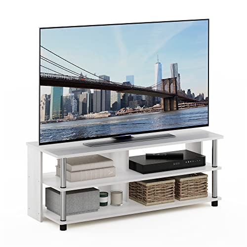 Furinno SULLY TV Stand, 3-Tier Rectangular Entertainment Center with Open Shelf, TV Console for TV up to 48 Inch, Open Frame for Cable Management, for Living Room, Bedroom, White Wood