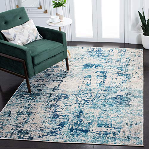Safavieh Contemporary Rug for Living Room, Dining Room, Bedroom - Madison Collection, Short Pile, in Ivory and Blue, 91 X 152 cm
