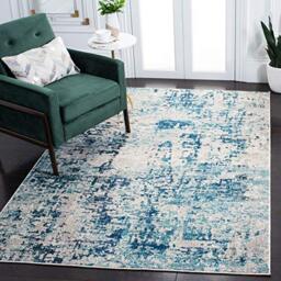 Safavieh Contemporary Rug for Living Room, Dining Room, Bedroom - Madison Collection, Short Pile, in Ivory and Blue, 91 X 152 cm