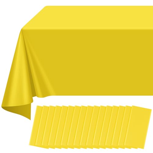 16Pack Yellow Plastic Tablecloth for Rectangle Tables, Premium Decorative Yellow Disposable Table Cloths for Parties, Rectangle Party Table Cover for Birthday Wedding Baby Shower Festivals, 54x108Inch