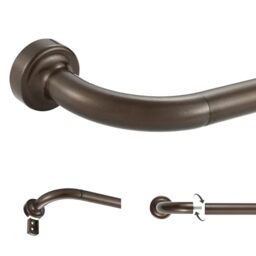 28-48 Inch Dark Bronze Disc Curtain Rod Adjustable Blackout Curtain Rod with Aluminium Finials and Brackets Curved Design