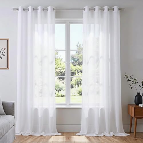 KOUFALL 120 Inch Curains Sheer 2 Panels Set Grommet Extra Long 10 FT Length Tall Curtains for Large Window,52 in Wide,White