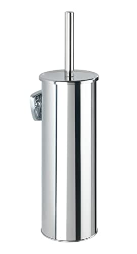 WENKO Basic Closed, Toilet Brush Holder for Wall Mounting, Rustproof Stainless Steel, Shiny, 10 x 37.5 x 10.5 cm