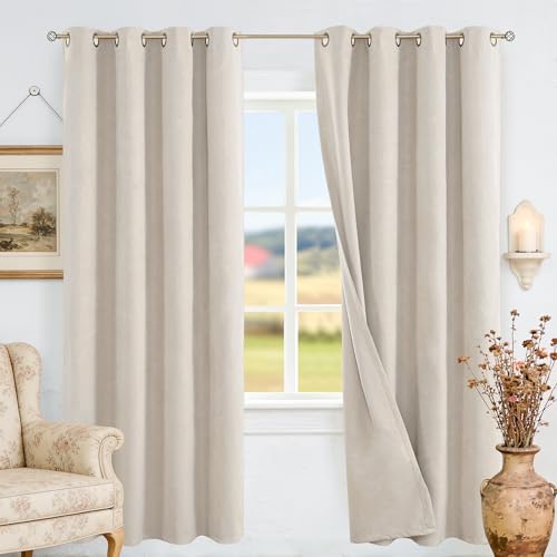 BGment Light Beige Blackout Curtains for Bedroom 72 Inch Long - Linen Textured Thermal Insulated Light Blocking Lightweight Bronze Grommet Window Drapes for Living Room, 2 Panels, 52 x 72 Inch