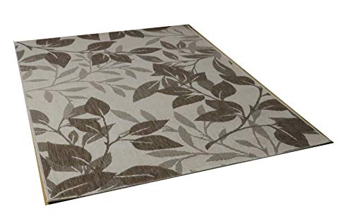 ASPECT 120 x 170 cm Polypropylene Medley-Leaf Flatweave Indoor/Outdoor Rug, Cream/Brown