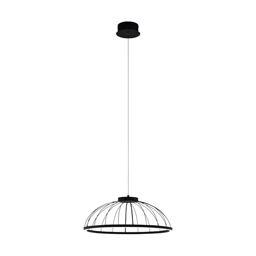 EGLO Bogotenillo LED Pendant Light, 1 Bulb Vintage, Modern, Pendant Light Made of Steel and Plastic, Dining Table Lamp in Black, White, Hanging Living Room Lamp, Diameter 50 cm