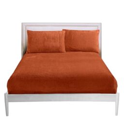 GC GAVENO CAVAILIA Fitted Sheet King Size - Soft Teddy Fleece Bedding Winter - Warm Fluffy Anti-Allergy Polyester Bed Sheet (152x203 cm),Easy Care 25cm Deep Fleece Fitted Sheets Kingsize,Burnt Orange