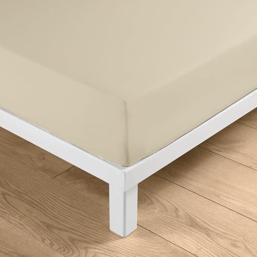 Douceur d'Intérieur, Linella Fitted Sheet 160 x 200 cm Ivory 100% Cotton Washed