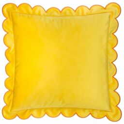 furn. Lil Scallop Polyester Filled Cushion – Colourful Velvet Piped Scalloped Edge Decorative Pillow (Lemon/Ginger – 45x45cm)