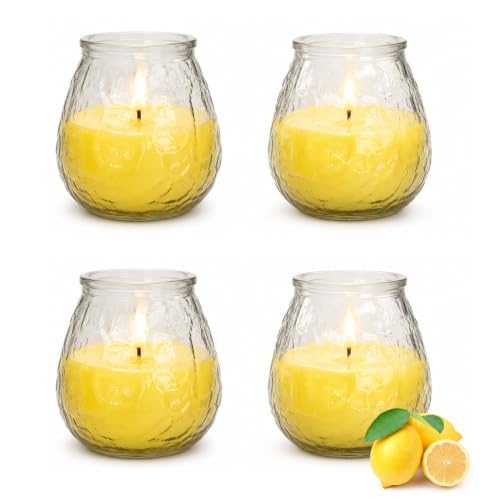 Price's Candles Citronella Garden Candles Pack of 4 - Citronella fragrance, long-burning wax, glass jar design, ideal for gardens, patios, BBQs, camping and summer evenings