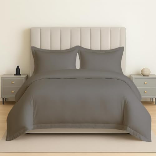 eBeddy Linens Dark Grey Solid Duvet Cover Set Super Queen 98x98 Size 800 TC Certified Egyptian Cotton Luxury Soft & Breathable Comforter Cover and 2 Pillow Sham with Zipper Closer & Corner Ties