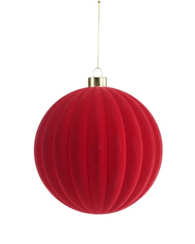 Red Ribbed Velvet Christmas Bauble 15 cm, Extra Large Tree Ornament