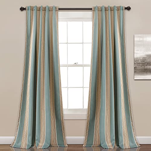"Lush Decor Julia Stripe Light Filtering Window Curtain Panel Pair, 95"" Long x 52"" Wide, Blue"