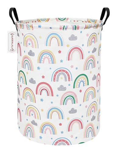 QUEENLALA Large Storage Basket,Collapsible Round Storage Bin,Laundry Hamper/Bathroom/Home Decor/Children Hamper/Boxes/Children Clothing (Round-Rainbow)