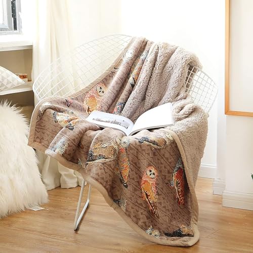 Ukeler Flannel Sherpa Throws 50'' x 60'' - Cute Colorful Owl Design Soft Plush Flannel Blanket Throws for Bed/Couch/Sofa/Office/Camping