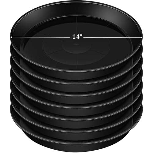 Eccliy 6 Pack Plastic Plant Saucer Heavy Duty Planter Saucers Large Plant Pot Plastic Water Trays for Indoors and Outdoors Flower Drip(14 Inch,Black)