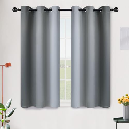 SimpleHome Ombre Grey to Grey White Curtains for Living Room 42Wx45L - Room Darkening Curtains for Bedroom,Gradient Light Blocking Curtain,Thermal Insulated Grommet Window Drapes,2 Panels,45 Inch