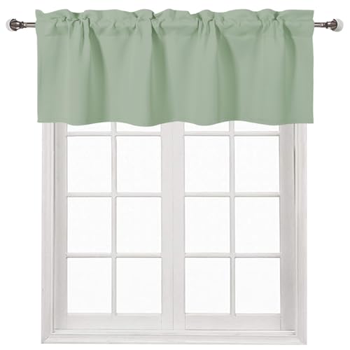 DWCN Valance Curtains for Kitchen Rod Pocket Thermal Insulated Blackout Window Valance 52 x 18 inch Long, 1 Panel, Bean Green