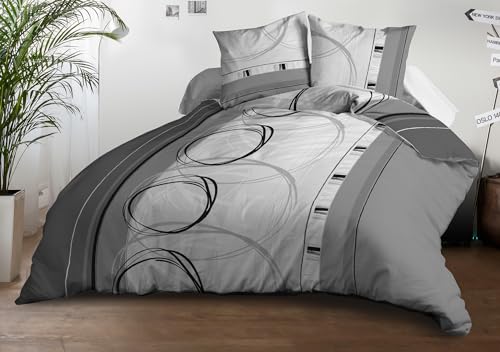 Le linge de Jules Flat Sheet Set + Fitted Sheet 140 x 190 cm + 2 Pillowcases – Soft and Durable Microfibre – Easy Care – Grey