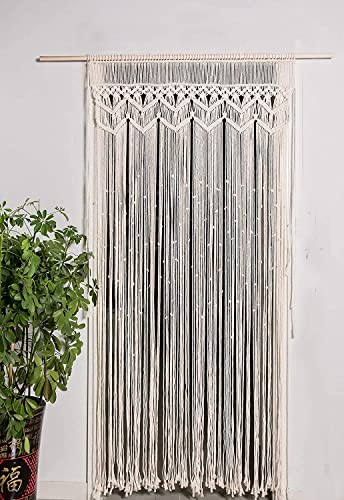 "Hysunland Macrame Curtain Panel for Doorway Window, Handmade Woven Wall Hanging Tapestry, Birthday Party Wedding Backdrop, 37.5"" W x 77"" L"