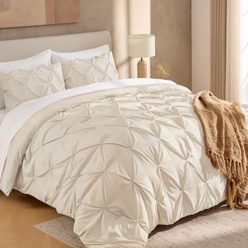 Andency Beige Comforter Set Twin(66x90Inch), 2 Pieces Twin Size Comforter for Girls Kids, Soft Microfiber Pinch Pleat Comforter Set, All Season Lightweight Bedding Comforter Set