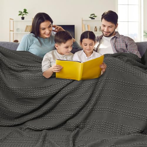 "PHF 100% Cotton Waffle Blanket Oversized King 120""x120"", Lightweight Breathable Extra Large 10'x10' Blankets for Bed, Giant Big Luxury Aesthetic Woven Bedding for Home Decor, Charcoal Grey"