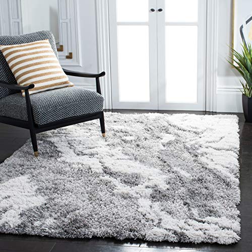 SAFAVIEH Shag Rug for Living Room, Dining Room, Bedroom - Horizon Shag Collection, Short Pile, in Grey and Ivory, 122 X 183 cm