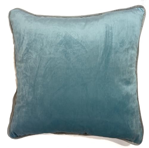 Rapport home Piped Velvet Square Reversible Cushion Cover 43 x 43cm Duck Egg and Silver