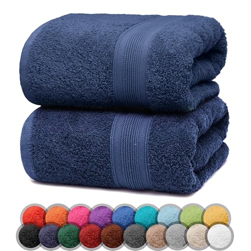 NatureMark Pack of 2 Bath Towels - 100% Cotton, 500 g/m² - Soft, Absorbent & Durable - For Home, Sauna & Travel - 70 x 140 cm, Navy Blue
