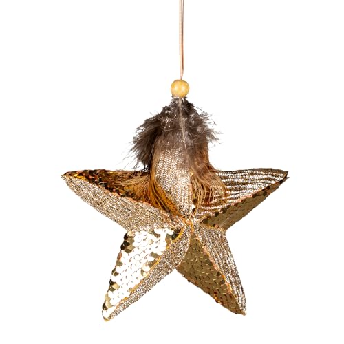 Gold Sequin Star 15cm - Christmas Tree Hanging Decorations Festive Decorative Ornaments Fairy Tale Themed Xmas Tree Pendant