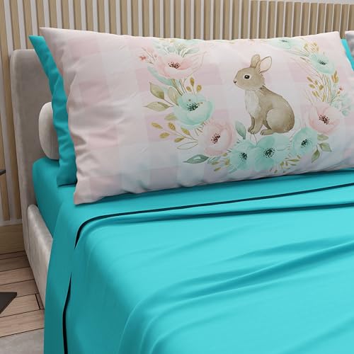 PETTI Artigiani Italiani - Easter Cotton Sheets with Pillowcases in Digital Print, Double Bedsheets, Easter Double Bed Set, 21 Tiffany, Made in Italy