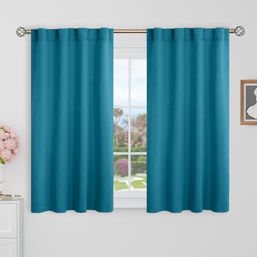 BGment 40 Inch Length Blackout Curtains for Cafe - 38 x 40 inch Short Window Curtains Rod Pocket and Back Tab Thermal Insulated Room Darkening Curtains for Kitchen Bathroom, 2 Panels, Peacock Blue