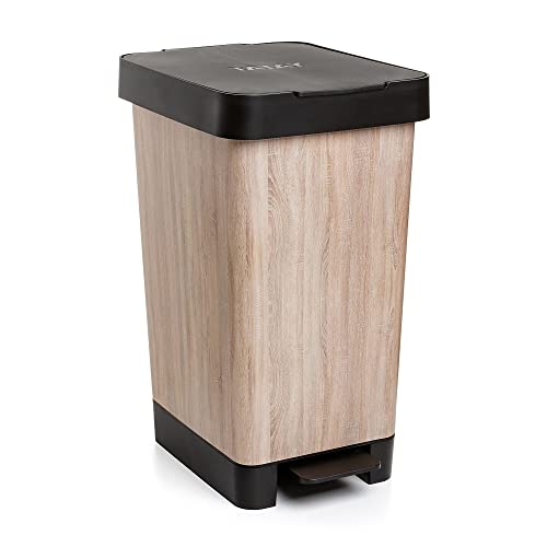 TATAY Smart Deco 25L Rubbish Bin Kitchen with Pedal - Compact and Functional Design - Indoor and Outdoor Use - Fits 30L Bags - BPA-Free Durable Plastic - 26x36x47cm, Wood Effect
