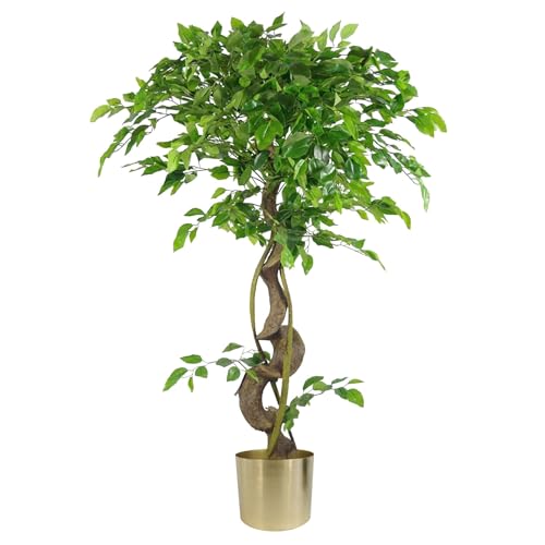 120cm Twisted Trunk Artificial Japanese Fruticosa Style Ficus Tree Gold Planter