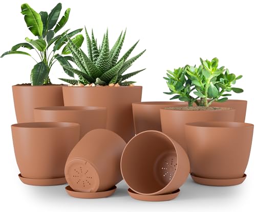 Utopia Home Plastic Planters Teal, Flower Nursery Pots Indoor Modern Decorative Plastic Pots for Plants, Succulents, Flowers, and Cactus 10 Pack, Multisize