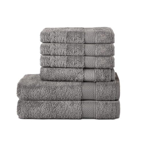 Komfortec Hand Towel Set 6 Pieces 100% Cotton - 2 x bath towels 70 x 140 cm, 4 x hand towels 50 x 100 cm, terry cloth, soft and absorbent, anthracite grey