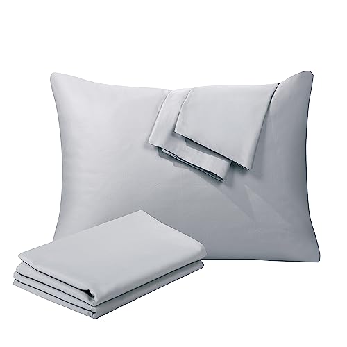 100% Egyptian Cotton Standard Size Pillow Protectors with Zipper Set of 2 - 400 Thread Count Sateen Weave Soft Cooling Pillowcases, Breathable Easy Care Hidden Zippered Pillow Covers, Snug Fit , Gray