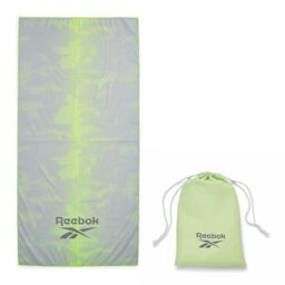 Reebok Sand Free Beach Towel - Quick Dry Microfibre Towel - Lightweight & Compact - Includes Carry Bag - Large Travel Towel for Pool, Gym & Travel Essentials - 90 x 180cm, Grey/Lime Cloud Print