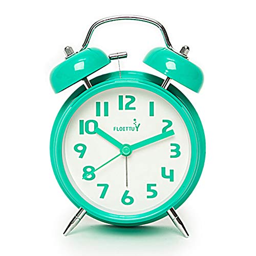 FLOITTUY (Loud Alarm for Deep Sleepers 4'' Twin Bell Alarm Clock with Backlight for Bedroom and Home Decoration (Mint Green)